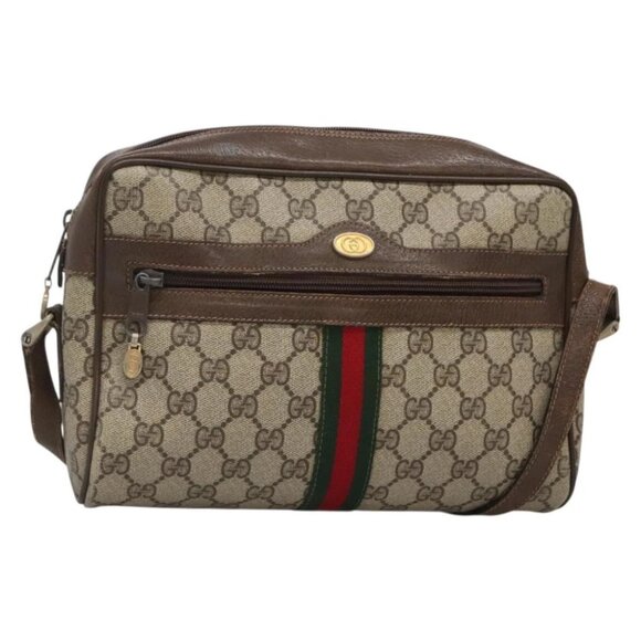 GUCCI GG Supreme Web Sherry Line Shoulder Bag PVC Beige Gold Red Auth gh559 - Picture 1 of 14